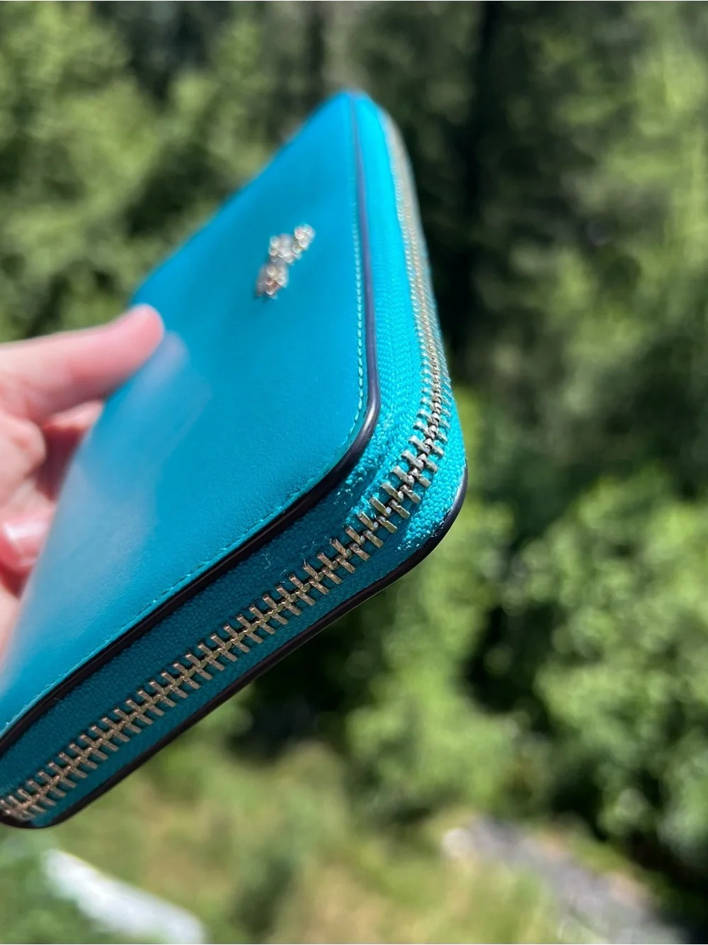 COACH Long Zip-Around Wallet Smooth Leather Blue w Silver Hardware AUTHENTIC